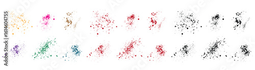 Realistic red blood drip isolated ink grunge red, orange, green, purple, wheat, and black color brush stroke splash background set