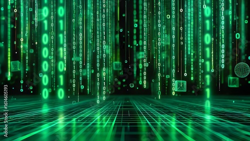 Binary Green Matrix Code Background