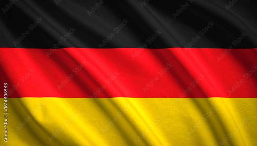 Naklejka premium The national flag of Germany with three horizontal bands—black at the top, red in the middle, and gold at the bottom—symbolizing unity, democracy, and federal identity.