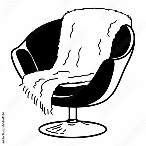 Vector art of a stylish swivel chair with a soft blanket provides a cozy and modern seating option for any room