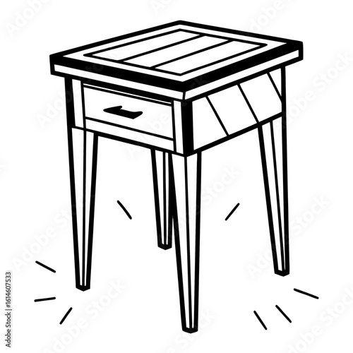 Vector art of a vintage wooden nightstand with a drawer and tapered legs provides a classic touch to any room