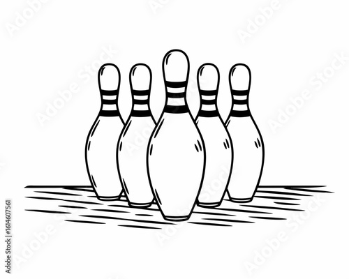 Vector art of a classic arrangement of bowling pins standing ready for a strike in a tenpin bowling game