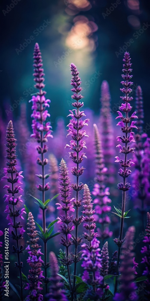 Obraz premium Dark Forest Purple Sage Floral Wallpaper