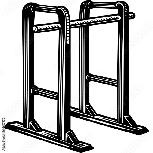 Vector art of a vintage style illustration of parallel bars used for gymnastics and strength training exercise