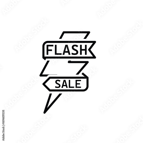 Flash Sale icon. E-Commerce and Promotions. Lightning bolt symbol with flash sale caption on ribbon. End of year, sale, buy. outline design style.