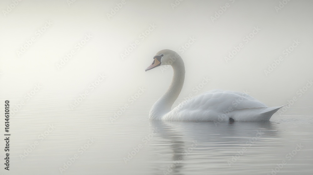 Fototapeta premium Misty swan on still water