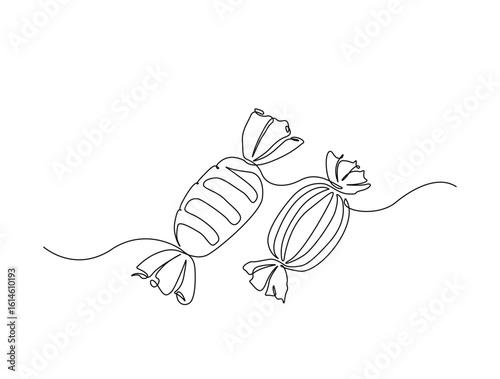Continuous line art drawing of kids candy. Sweet candy in single line art drawing vector illustration. Editable stroke.