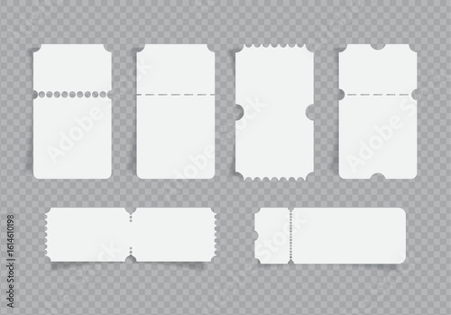 White Blank Ticket Shape Set with Rounded and Perforated Edges for Event or Voucher Design