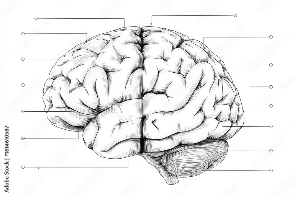 Fototapeta premium Brain illustration displays intricate anatomical layout