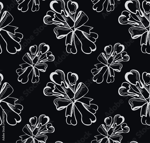 Seamless pattern with candy bones wrapped with ribbon. Halloween texture for prints, fabrics, backgrounds, websites and social media. Hand drawn vector illustration.