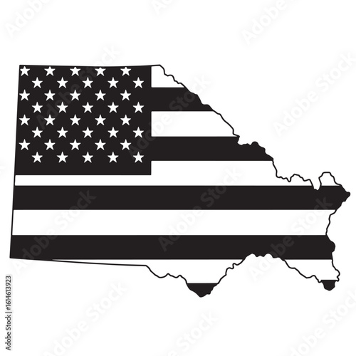 Black and white american flag design applied to a state outline for patriotic representation