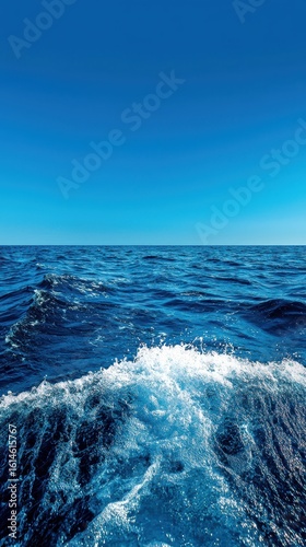 Blue Ocean Waves Under Clear Sky, Calm Seascape with Gentle Ripples and Serenity