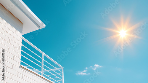 Bright sunny day over a modern balcony inspiring outdoor relaxation urban setting clear sky warm atmosphere