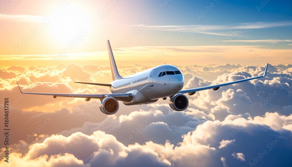 Fototapeta premium Airplane Above the Clouds at Sunset