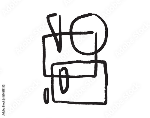 Abstract shape rectangle and one line textured poster art