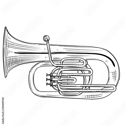 Hand drawn vector sketch of a classical tuba instrument.