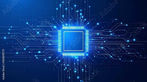 Glowing circuit board with computer chip
