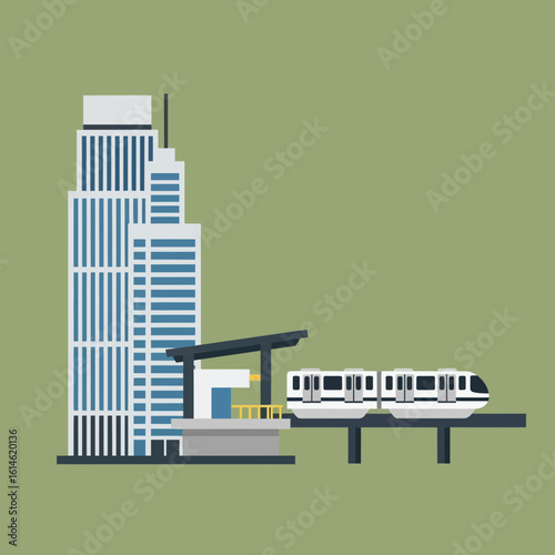 Tall building with glass windows and a flat roof against a white background.