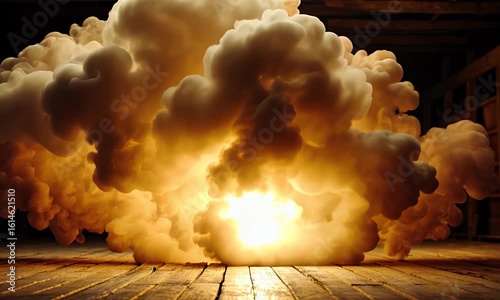 Dramatic Explosion with Fiery Glow and Billowing Smoke Clouds
