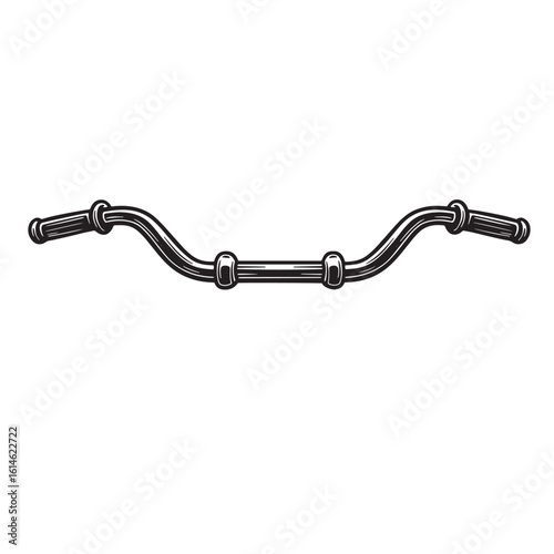 Detailed monochrome drawing of a classic bicycle handlebar design element on white background