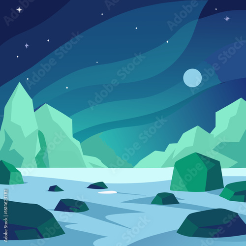 Serene arctic landscape under a starry night sky