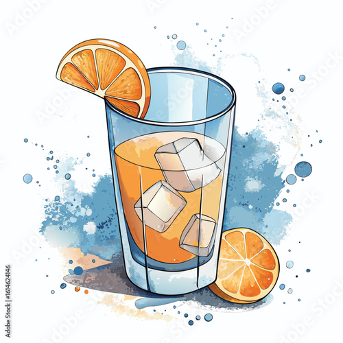Watercolor illustration of a clear glass tumbler