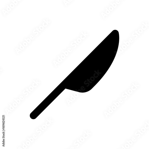 Simple black silhouette of a paring knife with a rounded tip and a short handle on a white background