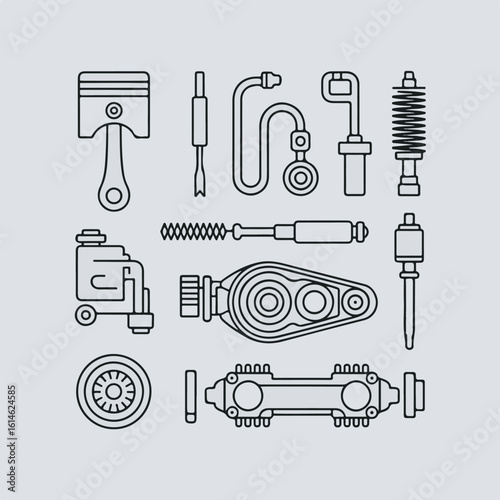 Collection of car service and vehicle maintenance line art icons vector icon bundle pack 2