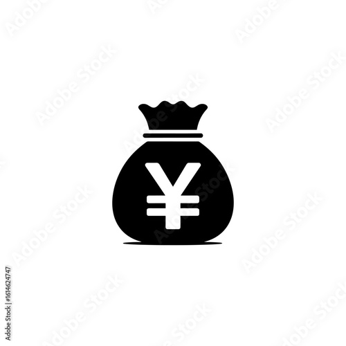 Money Bag Yen Yuan silhouette vector flat illustration design.