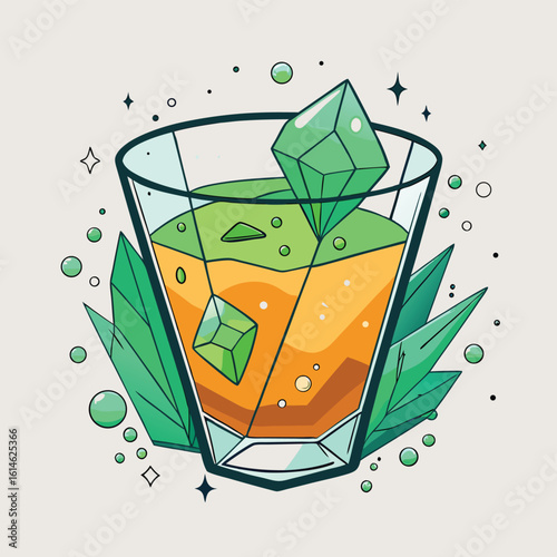 Stylized hand drawn cocktail illustration with vibrant colors