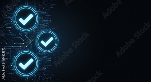 Digital Security: Check Marks on Circuit Board Background