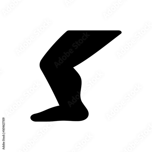 Silhouette of a human leg showing the thigh knee shin ankle and foot in a solid black color on white background