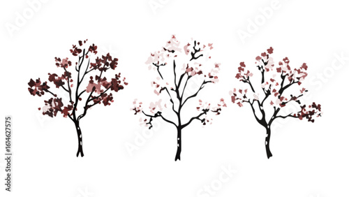 Watercolor spring trees blossom cherry tree illustration floral design nature painting art print drawing 96