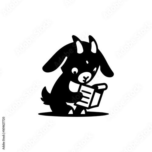 goat kid nibbling on a piece of notebook paper