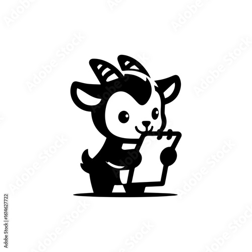 goat kid nibbling on a piece of notebook paper