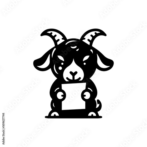 goat kid nibbling on a piece of notebook paper