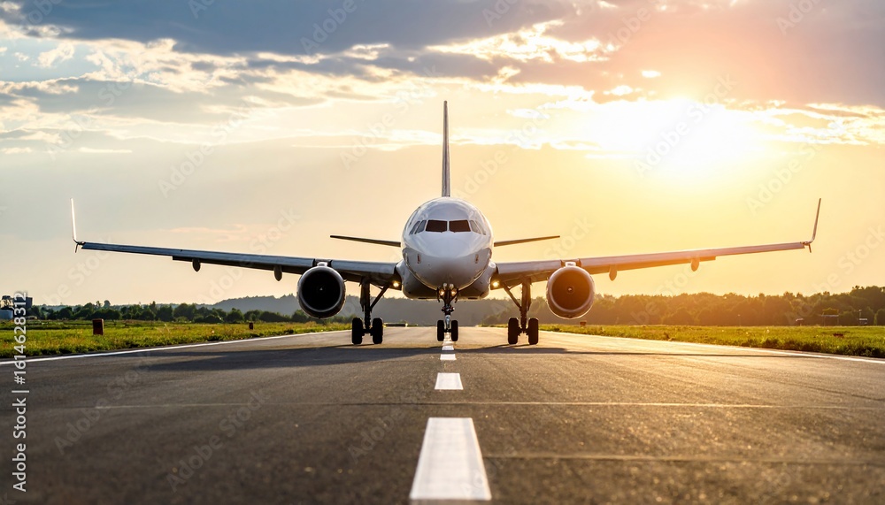 Fototapeta premium Airplane Taking Off at Sunset