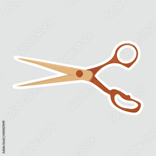 Stylish Scissors Vector Illustration Sticker. Cartoon-style vector illustration of open scissors, perfect for crafts, beauty, and office supply designs