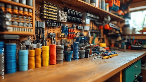 Organized workbench with various tools and electrical components