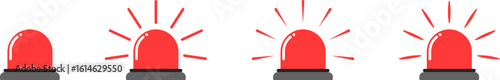 Set of Emergency siren. Warning light sign. Alert device, flashing light on police car, fire truck, ambulance. Alarm light. Rescue flashing red light. Siren vector symbols