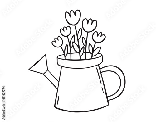 watering can icon doodle hand drawn. Outline watering can line drawing clipart symbol