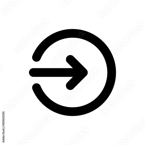 A black arrow pointing right inside a broken circle indicating direction or movement in a simple design