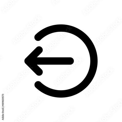 Black logout icon featuring an arrow pointing left exiting a partial circle on a white background image
