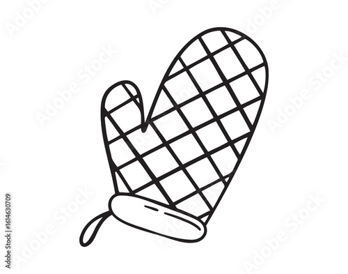 Kitchen glove or oven glove icon doodle hand drawn. Outline line oven mitt glove drawing clipart symbol