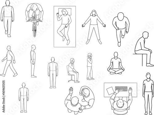 CAD People Line Drawing Set – Minimal Human Figures in Various Poses for Architecture and Design.