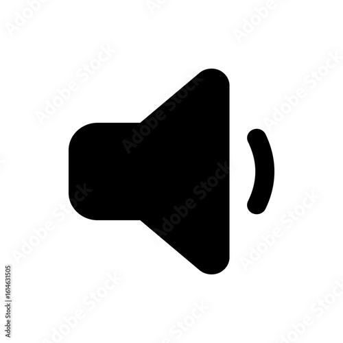 A black audio volume icon on a white background indicating sound output with a curved line symbol 100