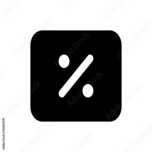 A black square icon featuring a white percentage symbol with two dots and a diagonal line in the center