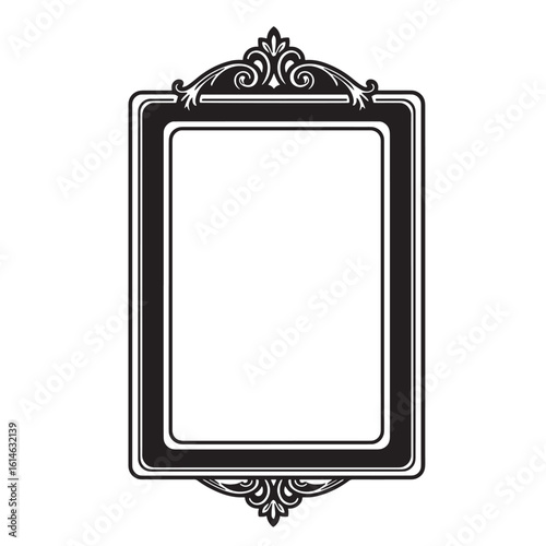 Elegant vintage frame in black and white with ornate scroll details isolated on white