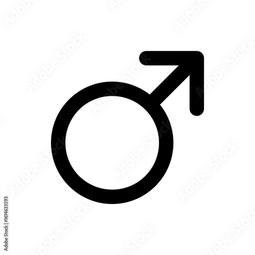A simple black and white graphic illustration of the male gender symbol on a plain white background view