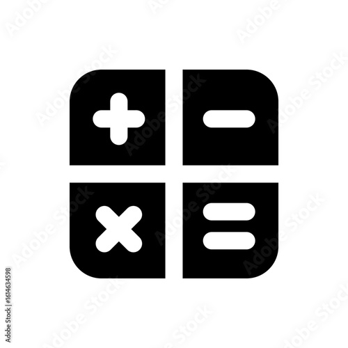 Illustration of a calculator icon with plus minus multiply and equal signs in a square arrangement icon